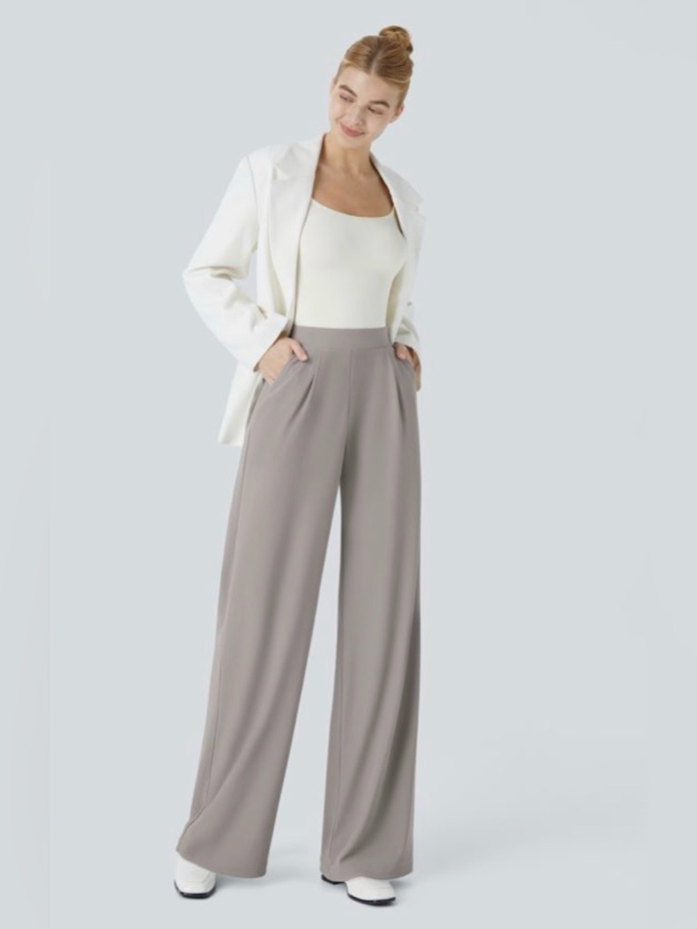 HALARA Taupe Wide-Leg High Waist Trousers